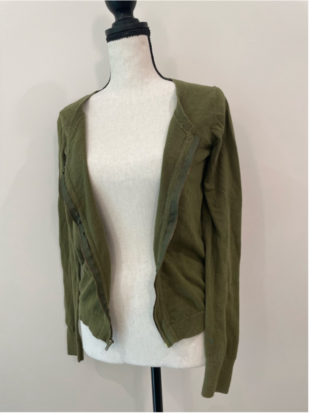 Old Navy Olive Green Zip Front Cardigan Sweater Small Cotton Blend - Picture 4 of 8